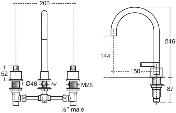 Ideal Standard Silver 3 tap hole basin mixer in chrome. E0062AA