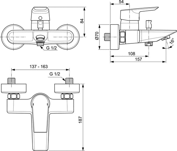 Porcher TESI A6583AA Wall-Mounted Bath and Shower Mixer Tap