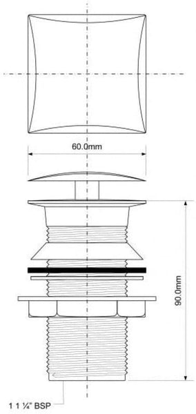 McALPINE Chrome Plated Brass Basin Waste Square CLICKER 1å_" CWU60SQ-CB