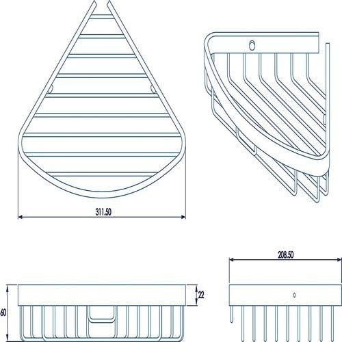 Croydex Aluminium Large Two Tier Corner Basket, Metal, Chrome, 20.5x31x38.5 cm