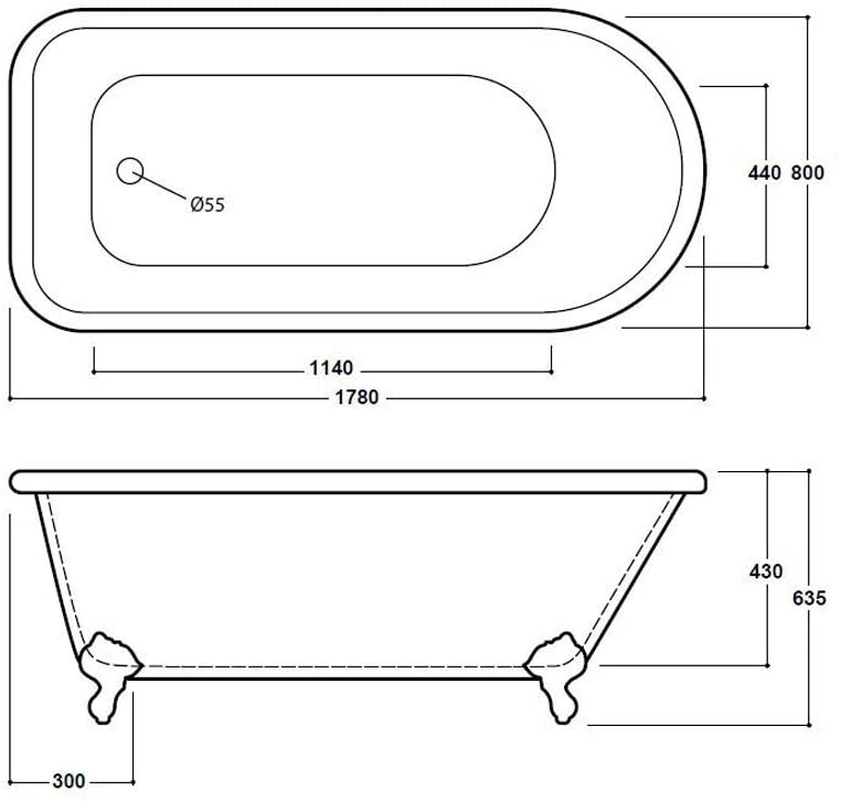 Synergy Cambridge 1780mm Traditional Single Ended Bath