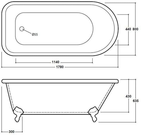 Synergy Cambridge 1780mm Traditional Single Ended Bath