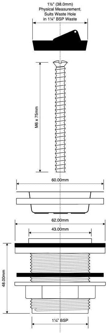McAlpine 1å_" x 60mm Centre Pin Basin Waste to Suit Basin Bracket BSW11P
