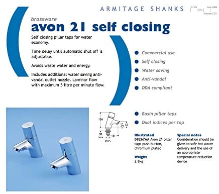 Armitage Shanks Avon 21 push button self-closing basin pillar taps in chrome. B8267AA