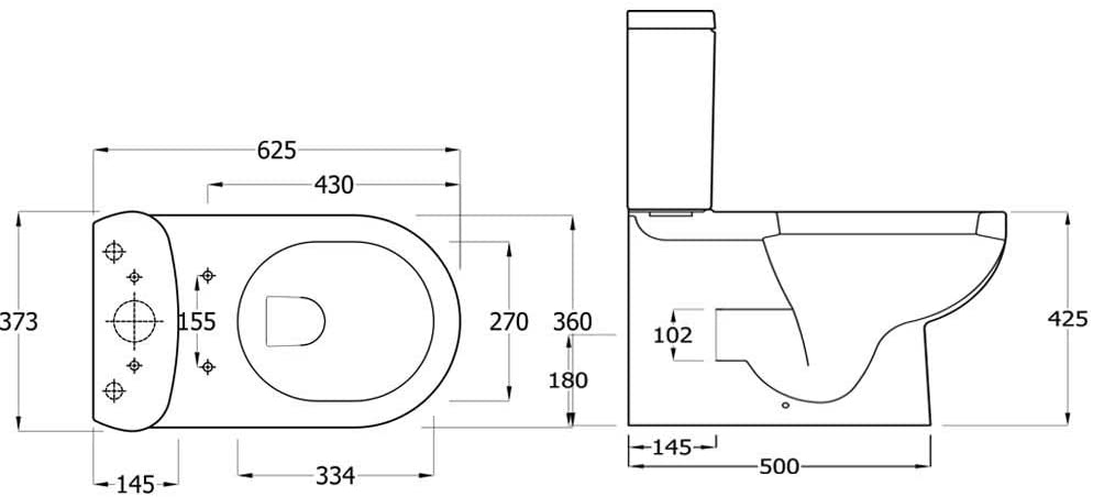 Synergy Tilly 625mm Back to Wall Close Coupled WC Pan (No Seat, No Cistern) SY-TIL07