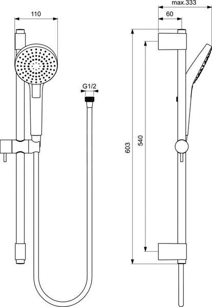 Ideal Standard B2240AA Evo Diamond Shower Kit, Chrome