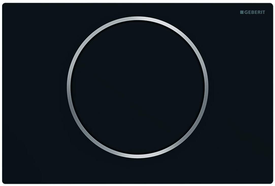 Geberit Sigma 10 115758145 Actuator Plate for Flush-Stop Flushes, Front Actuation, Panel + Buttons Black Matt Design Ring Polished