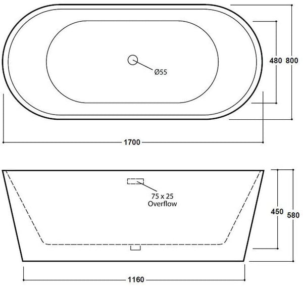 Synergy Lugano 1700mm Modern Double Ended Bath SY-FSB401
