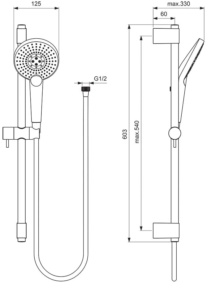Ideal Standard B1761AA Idealrain EVO Jet Round Shower Rod with 3 Function Hand Held 600mm Wall Pole, Chrome