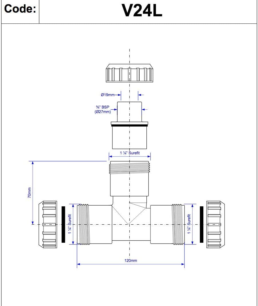 McAlpine 1å_" x 1å_" x å_" Surefit Swept Tee with 19mm Pushfit Branch V24L