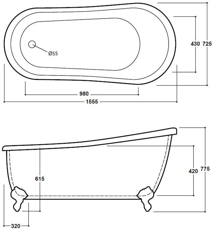 Synergy Brentwood 1555mm Traditional Slipper Bath SY-FSB303