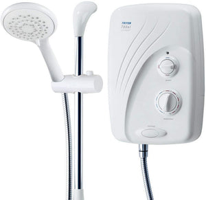 Triton T80si Pumped Tank Fed White & Chrome Electric Shower 9.5kW + Riser Rail