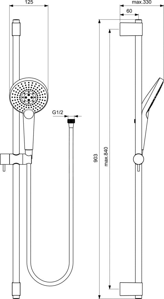 Ideal Standard B1763AA Evo Jet Round Shower Kit, Chrome