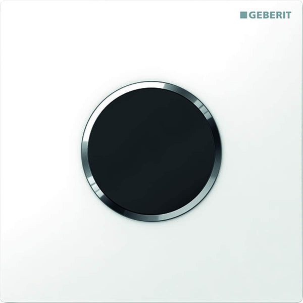 Geberit urinal control with electronic flush release, battery operation, cover plate type 10, colour: white/high-gloss chrome-plated - 116.035.KJ.1