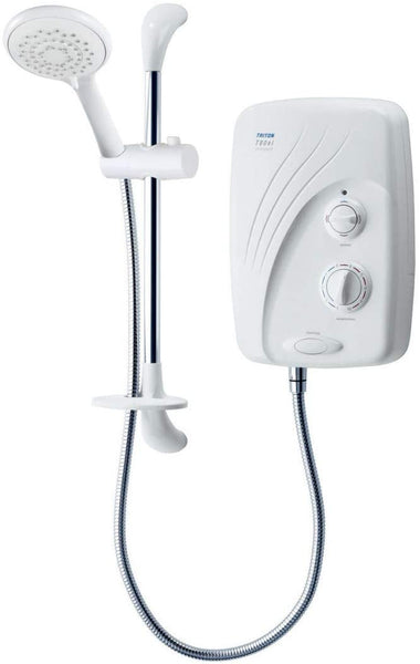Triton T80si Pumped Tank Fed White & Chrome Electric Shower 9.5kW + Riser Rail
