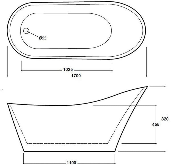 Synergy Mardi Gras 1700mm White Modern Slipper Bath SY-FSB405