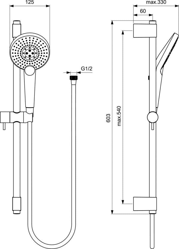 Ideal Standard B1761AA Idealrain EVO Jet Round Shower Rod with 3 Function Hand Held 600mm Wall Pole, Chrome