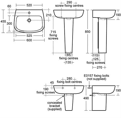 Ideal Standard E156401 Studio Echo 600mm 1 Tap Hole Basin