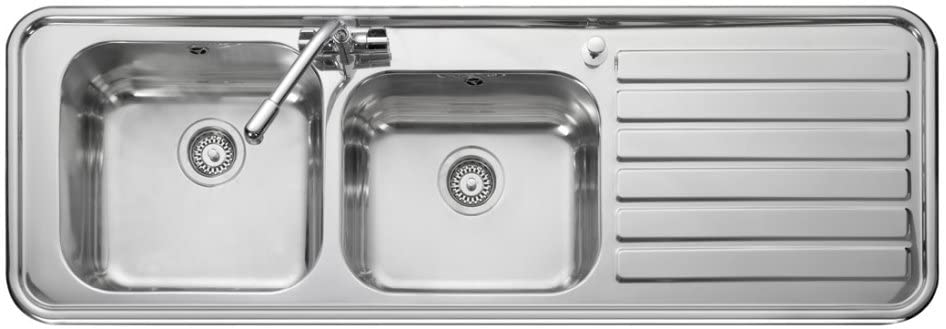 Leisure LX155L Sink with Top-Mounted Sink, Rectangular, Stainless Steel, 2 Bowls, Rectangular