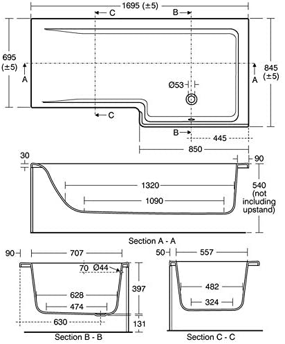 Ideal Standard E051 Concept Space 170cm x 85cm Square Bath No Tap Holes