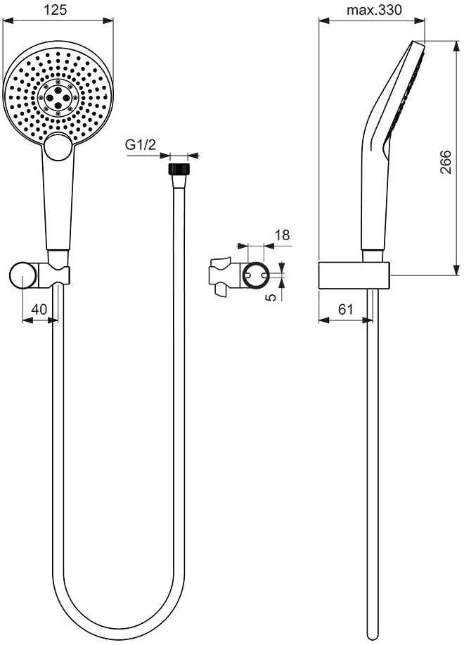 Ideal Standard B1765AA Evo Jet Round Shower Kit, Chrome
