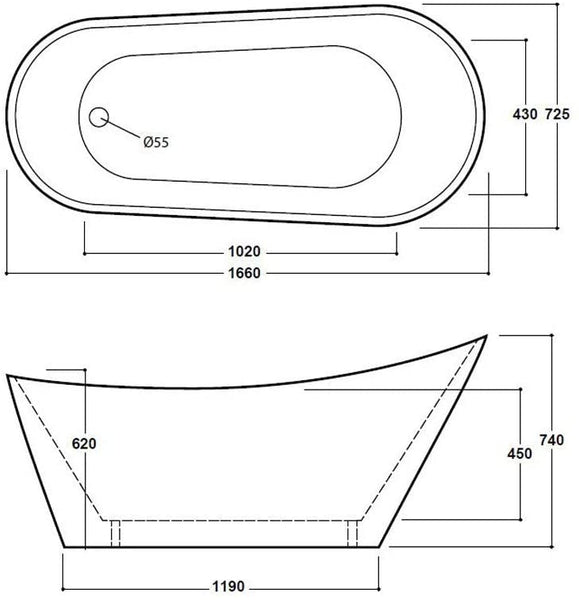 Synergy Arruba 1660mm Modern Slipper Bath