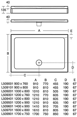 Ideal Standard L509001 Flat Top Tray and Waste 900 x 760mm