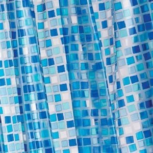 Croydex AE543424 Blue Mosaic Pattern PVC Shower Curtain, Bathroom
