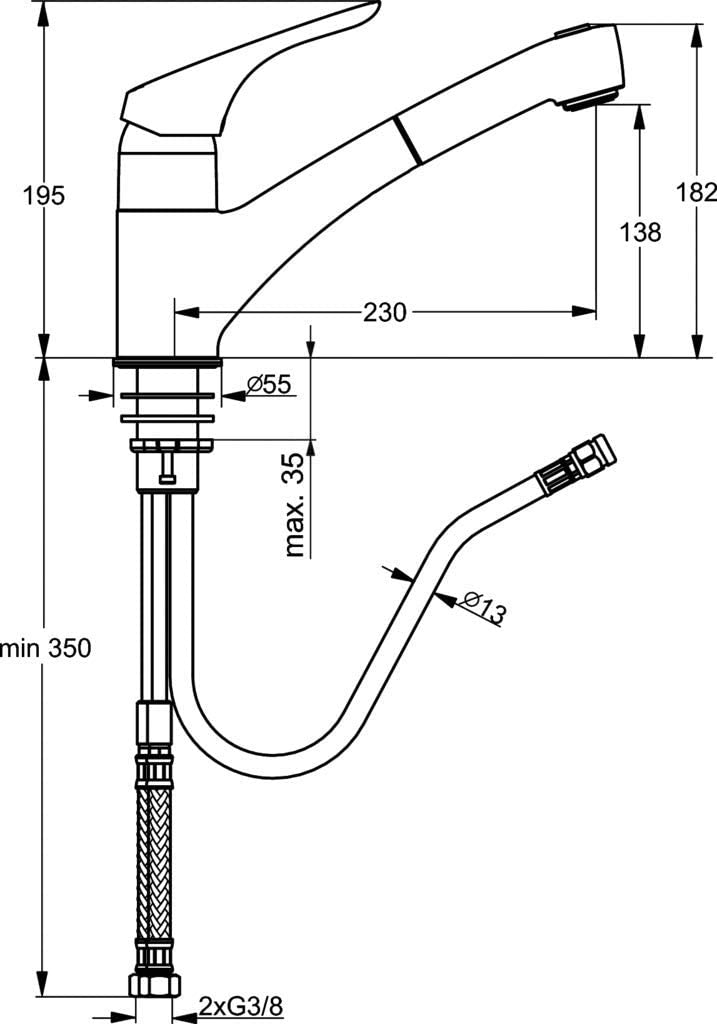 Ideal Standard B5347AA Sink Tap Fitting with Two Function Pull-Out Spout Chrome