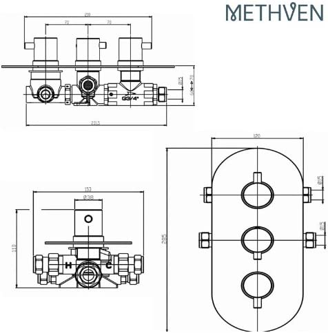 Methven KAHA 3VDIV Kaha 3-Dial Concealed Shower with Driverset Chrome Finish