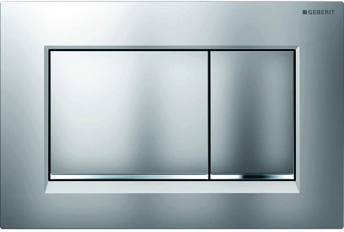 Geberit Sigma 30 115883JQ1 Actuator Plate for 2 Flushes, Front Actuation, Panel + Buttons, Matt Chrome, Stripes Chrome)