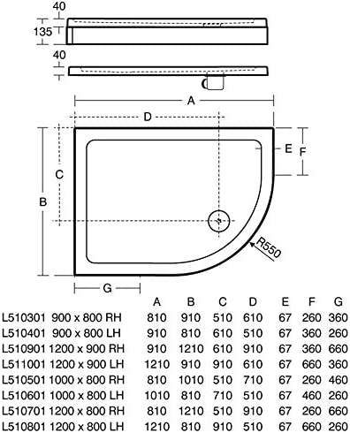 Ideal Standard L510401 Simplicity Low Profile Offset Quadrant Flat Top Shower Tray