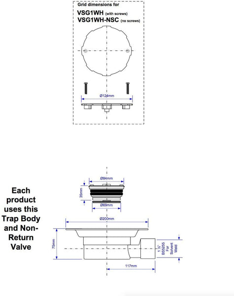 McAlpine Non Return Valve Shower Gully for Sheet Flooring VSG1WH-NSC