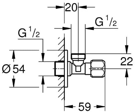 GROHE safety technology - angle valve wall connection 1/2 inch, outlet 1/2 inch, with grease chamber and double O-ring seal 22032000