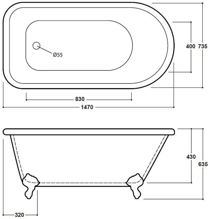 Synergy Cambridge 1470mm Traditional Single Ended Bath