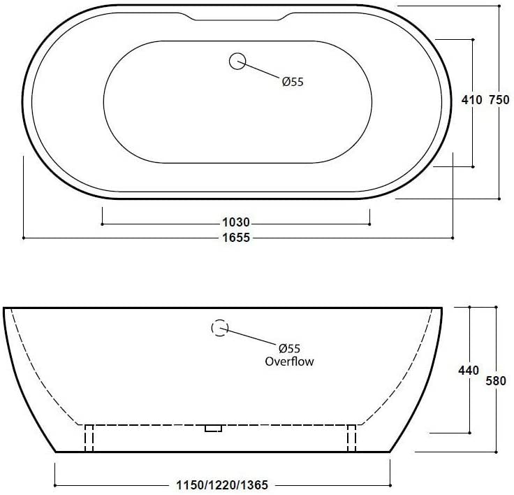 Synergy San Marlo 1655mm Black Double Ended Bath