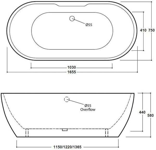Synergy San Marlo 1655mm Black Double Ended Bath