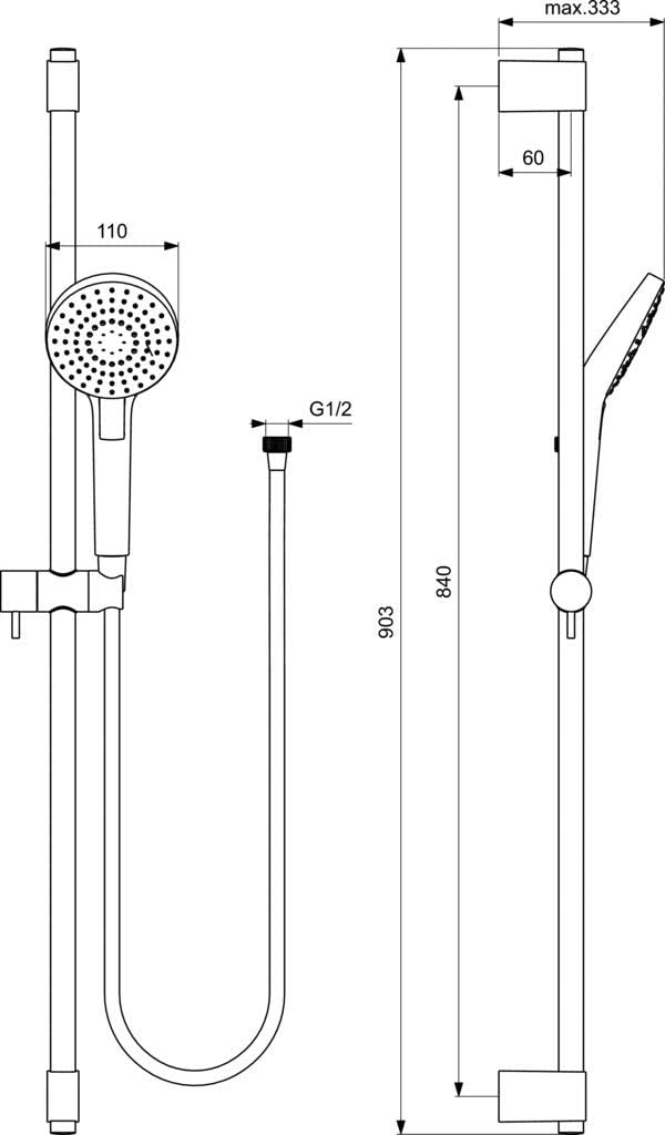 Ideal Standard B2237AA Evo Round Shower Kit, Chrome