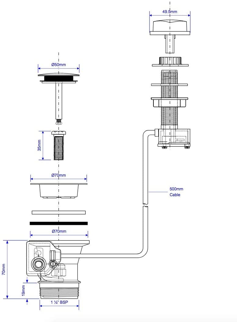 McAlpine 1í«_" Pop-Up Sink Waste PUS70-CP