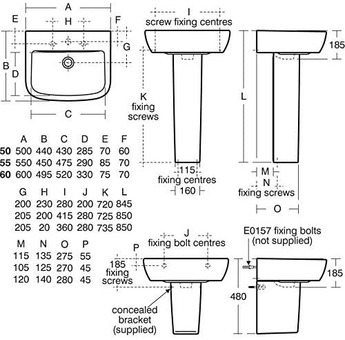 Ideal Standard T058901 Tempo 500mm 2 Tap Hole Washbasin
