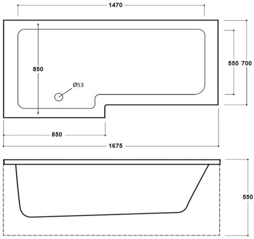 Synergy Elite L Shape 1675mm Left Hand Standard Shower Bath
