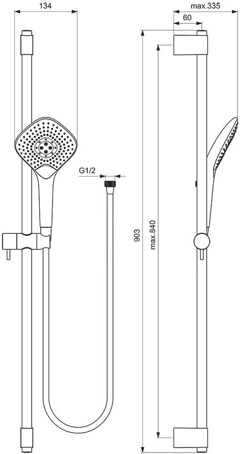 Ideal Standard B1764AA Idealrain EVO Jet Diamond Shower Rod with 3 Function Hand Held - 900mm Wall Pole, Chrome