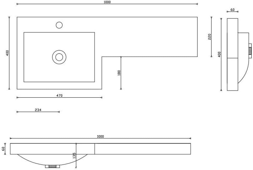 Arley Venice 1 Tap Hole Left Hand Countertop Basin