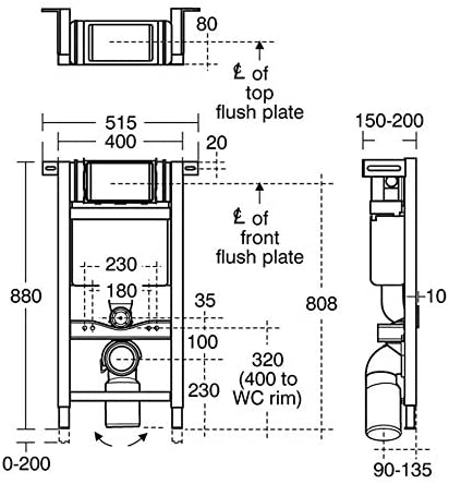 Armitage Shanks E932867 in-Wall System 6/3 or 4.5/3 Litre Flush for WC 880mm, Pneumatic Top or Front Flushplate