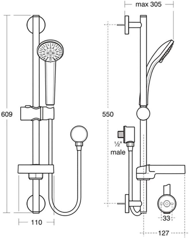 Ideal Standard B9556AA Idealrain S3 Shower kit, Chrome
