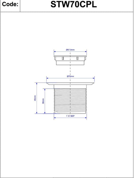 McAlpine 1̴_" 29mm Long Shower Waste 70mm CP Plastic STW70CPL
