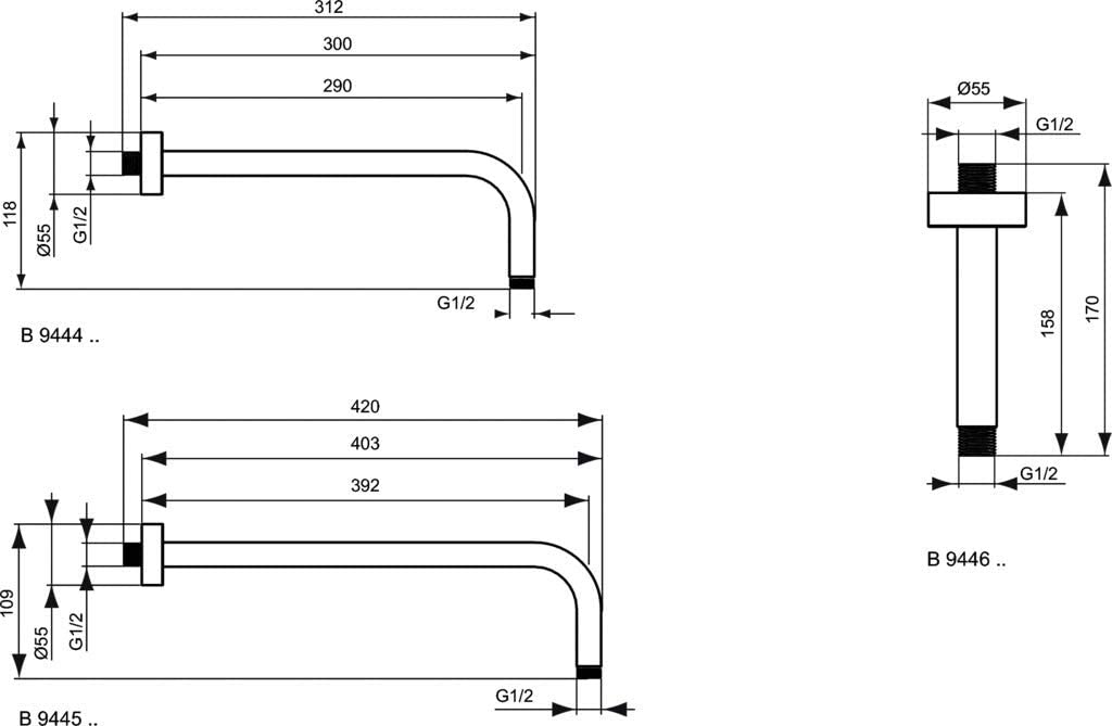 Ideal Standard B9446AA Idealrain Ceiling arm, Chrome