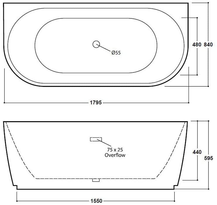 Synergy Balta 1800mm Modern Curved Back to Wall Bath