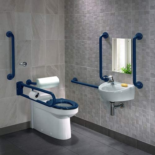 Twyford PK8250BE DOC M Rimless BTW Pack, Left Hand, Blue Grab Rails & Seat