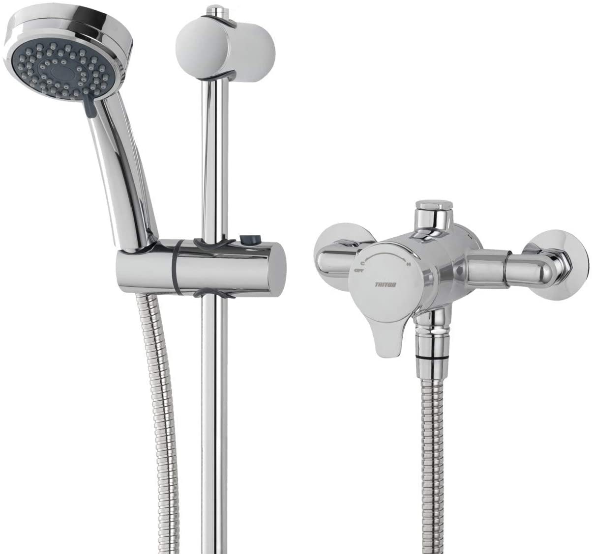 Triton Dene Mini Mixer Shower Sequential Thermostatic Exposed Chrome + Riser Kit
